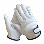 White Thin Goatskin Grain Driver Leather Hook&Loop Gloves