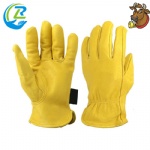 Elastic Back Wear Resistant Yellow Driving Riding Leather Gloves