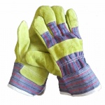 Pig Skin Leather Gloves Add Yellow Double Palm with Thumb Index Finger